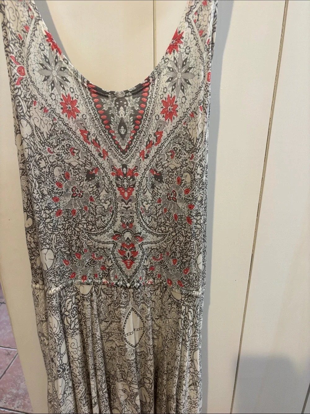 Free People White Mini Dress with Red Paisley Motif